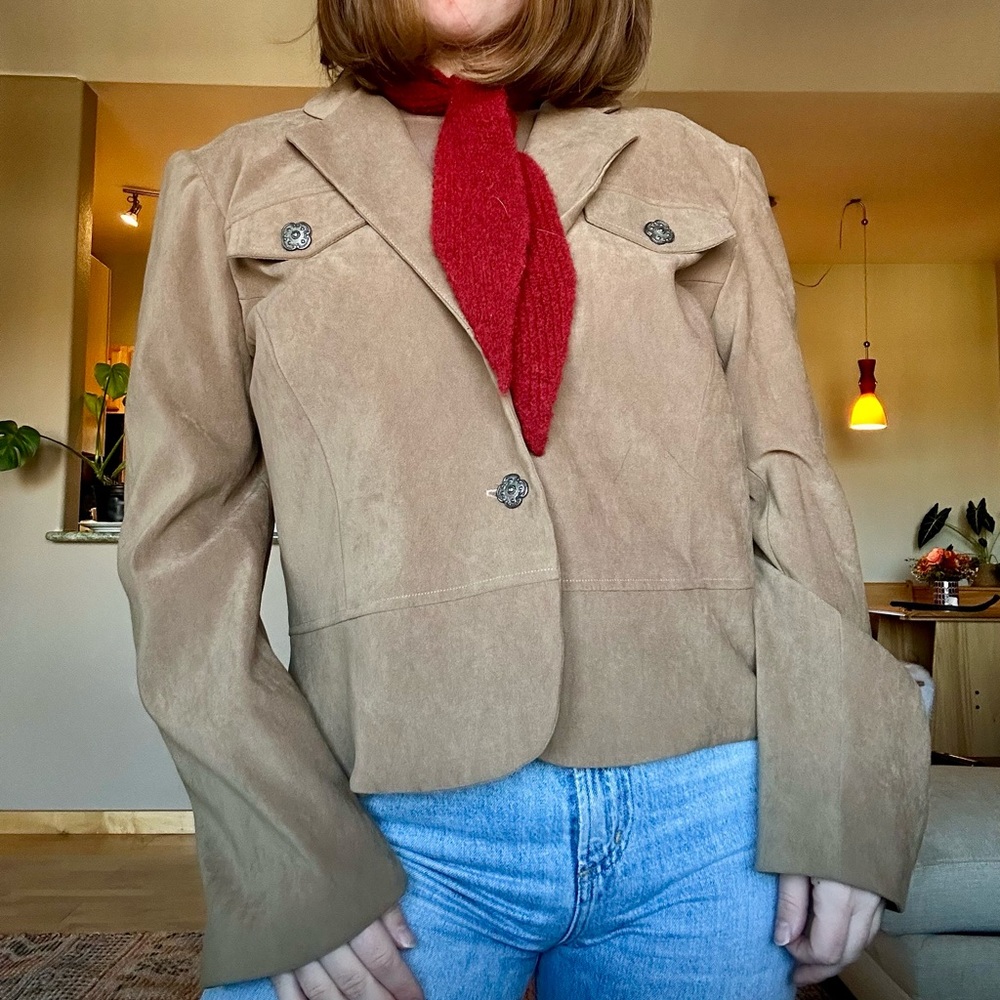 Vintage Desert West Women's Western Suede Summer Tan Blazer Jacket